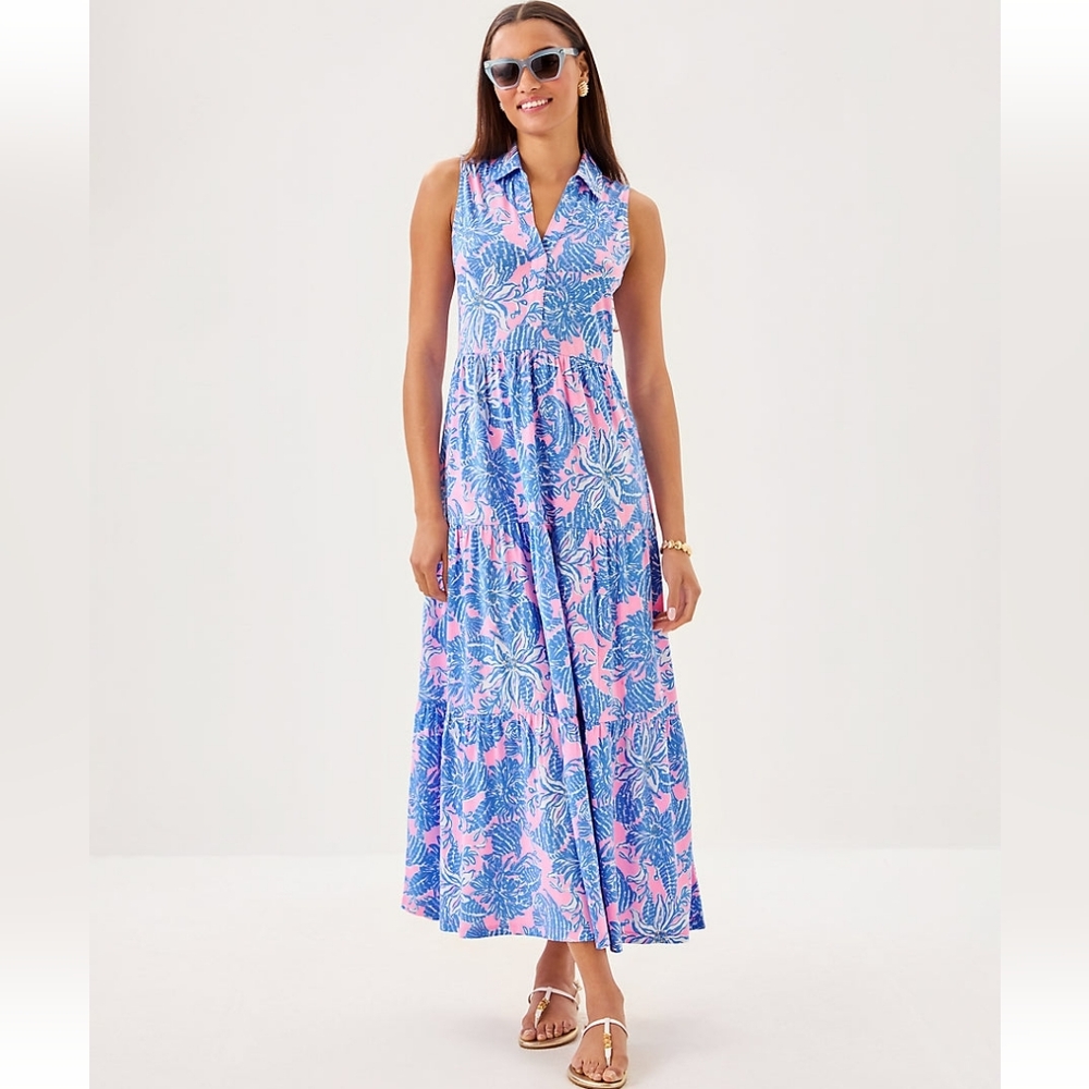 Lilly Pulitzer Pink and Blue Floral Maxi Dress - Picture 4 of 5